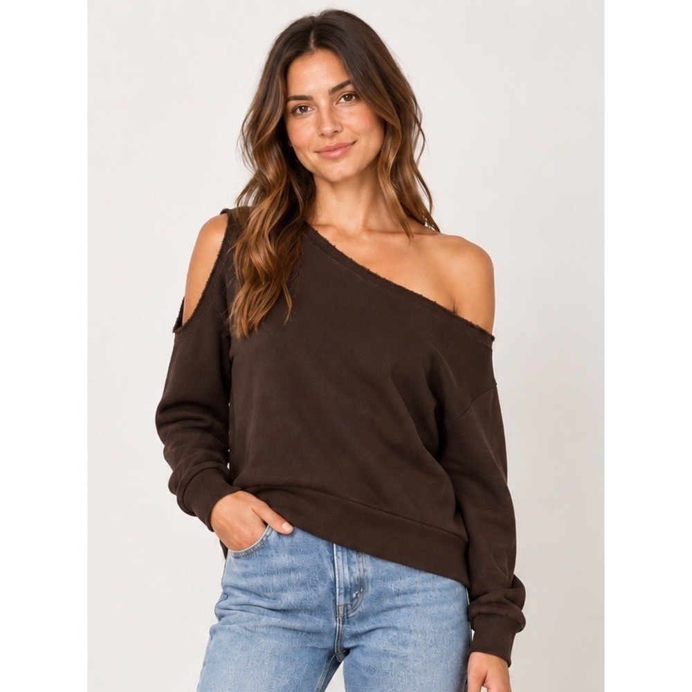 Lanston One Shoulder Pullover Women's Small Dark Brown REVOLVE Cotton Tencel #69